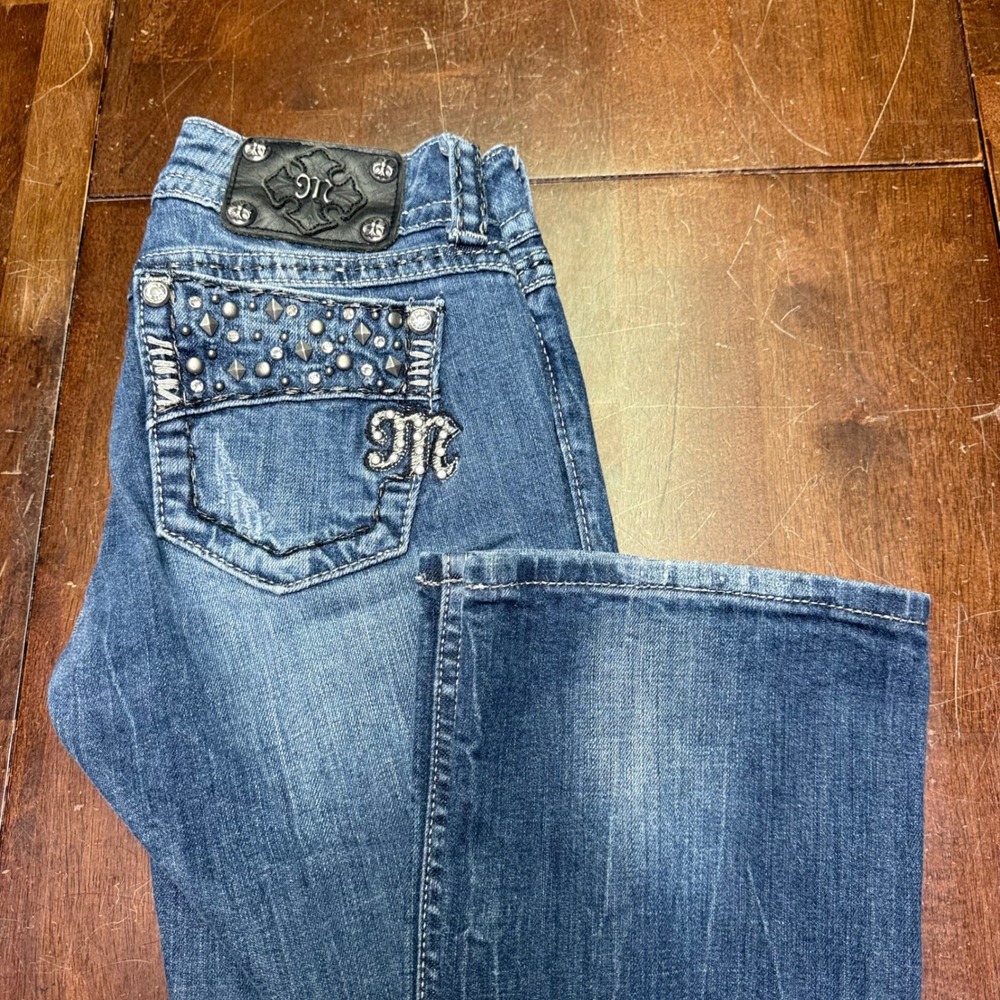 Miss Me Bootcut Jeans Womens Blue Fits 28x31 Studded Rhinestone Embellished